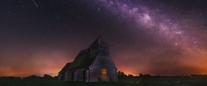 St Thomas à Becket Church, Fairfield, Milky Way, Outer space, Night time, Starry sky, Astronomy, Ancient architecture, Iconic