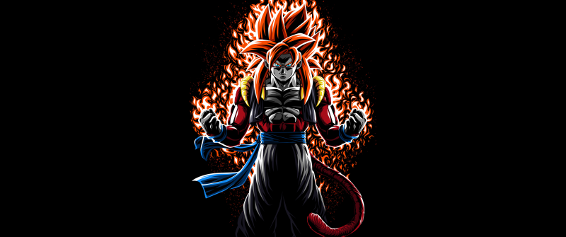 Goku, Super Saiyan 4 Fusion, SSJ4 Fusion, AMOLED, Black background, Dragon Ball, 5K