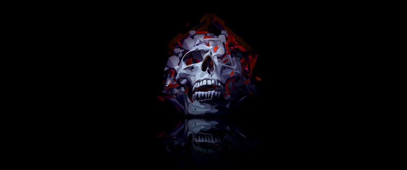 Skull, Low poly, Artwork, AMOLED, Black background, Simple
