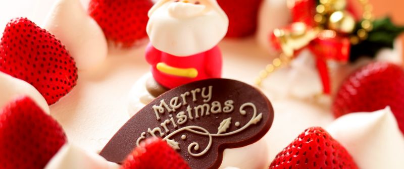 Merry Christmas, Santa Claus, Strawberry dessert, Cute Christmas, Bokeh, Cute Christmas, Navidad, Noel