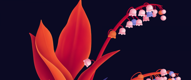 Lily flowers, Digital Art, Dark background, Vivid, Orange, Dark aesthetic