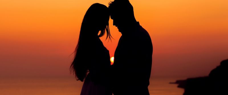Sunset, Couple, Silhouette, Romantic
