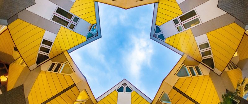Modern architecture, Cube houses, Sky view, Rotterdam, Netherlands, 5K, 8K