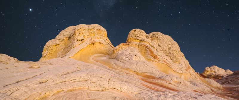 Rock, Desert, Night, Starry sky