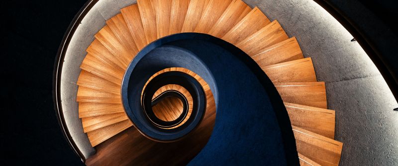 Wooden stairs, Spiral staircase, Swirling Vortex, 5K