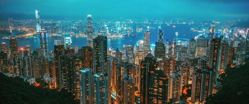 Hong Kong, Victoria Peak, Cityscape, Night, Skyline, City lights, Metropolitan, 5K