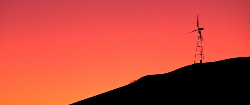 Windmill, Sunrise, Silhouette, Orange sky, Dawn, Hill, 5K, Simple