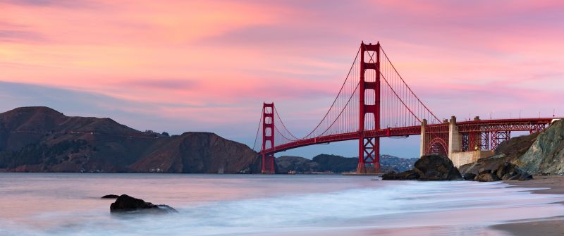 Golden Gate Bridge, Beach, Evening, Coastline, San Francisco, California
