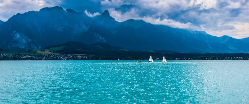Lake Thun, Mountains, Daytime, Sailing boats