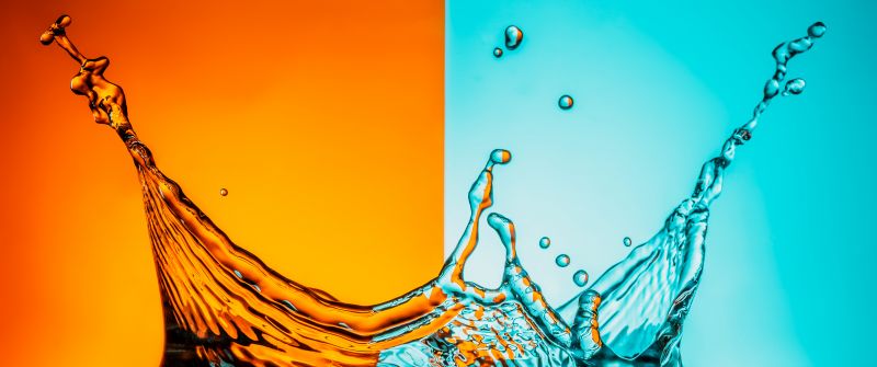 Splash, Water, Orange background, Macro, Light