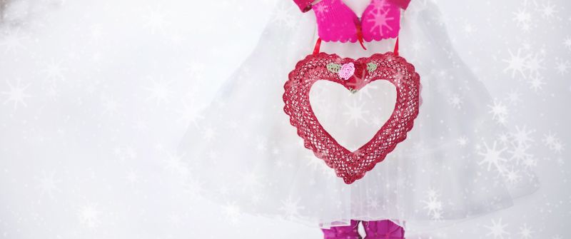 Valentine, Girl, Red heart, Love heart, Romantic, Valentine's Day, Girly, Snow, Winter, 5K, February
