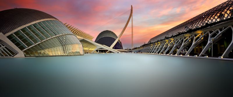 City of Arts and Sciences, 5K, Valencia, Spain, Long exposure, Modern architecture, Sunset, Famous Place