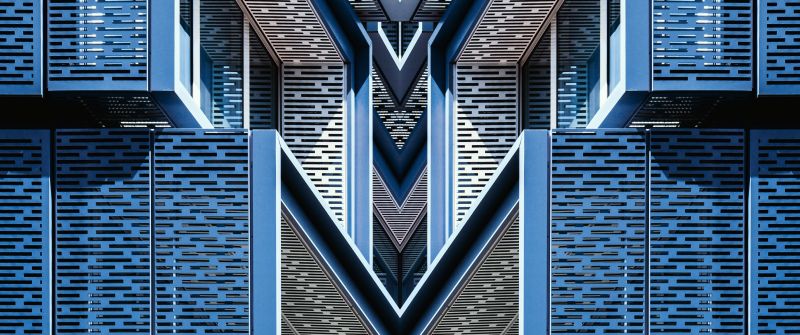 Architectural Design, Blue, Building, Symmetrical, Pattern, 5K