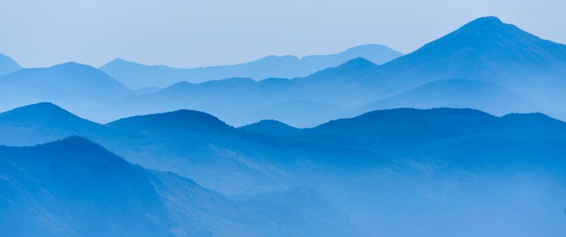 Blue mountains, Foggy, Mountain range, Landscape, Scenery, 5K