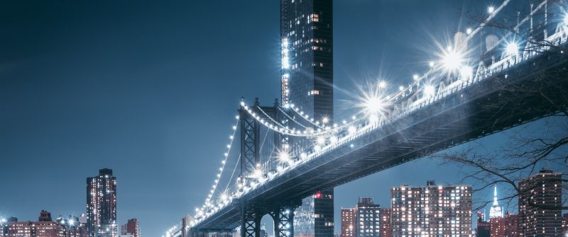 George Washington Bridge, Night, City lights, Rocks, Hudson River, New Jersey, USA