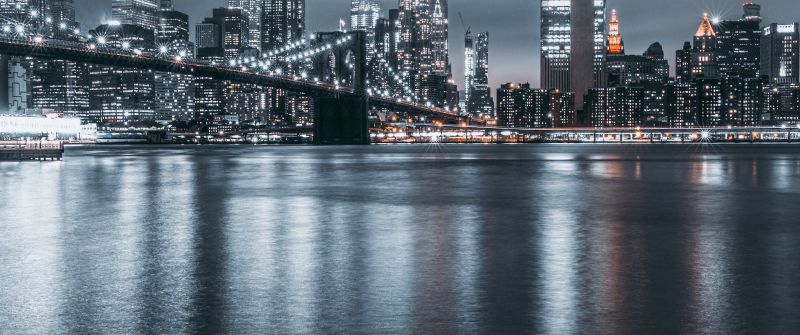 Brooklyn, Cityscape, Night, City lights, New York City, Reflections, USA