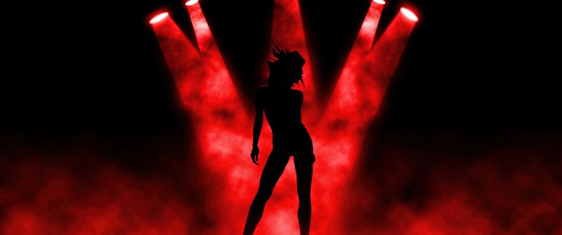 Girl, Spot lights, Silhouette, Dancing, Dark background, Red, Dark aesthetic