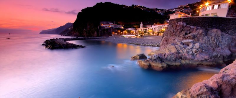 Ponta do Sol, Cityscape, Coast, Sunset, Dusk, Colorful, Madeira Island, Portugal