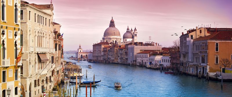 Venice city, Santa Maria della Salute, Grand Canal, Roman Catholic church, Venice, Italy, Pink sky, Sunset, Vivid, Ancient architecture, Aesthetic