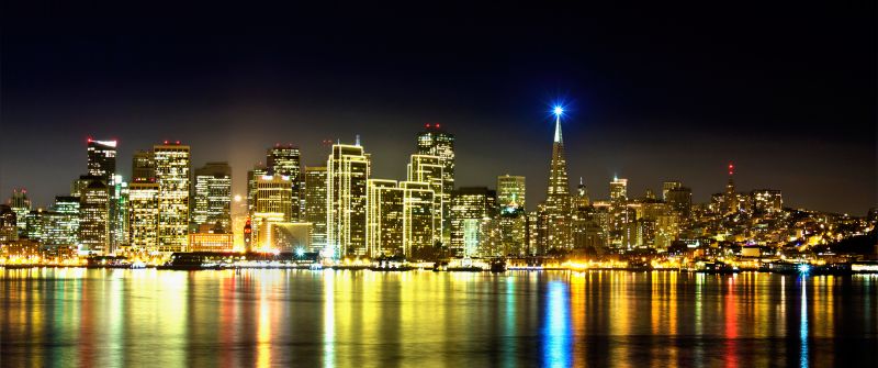Treasure Island, San Francisco, Night, City lights, Urban, Reflections, Night City, Skyline, Cityscape