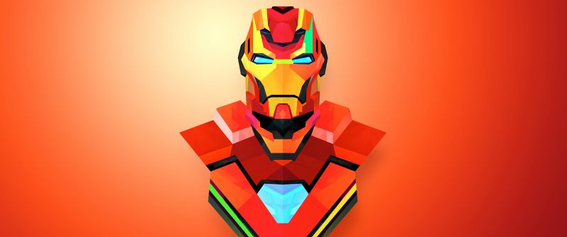 Iron Man, Illustration, Marvel Superheroes, Orange background, Marvel Comics, Low poly