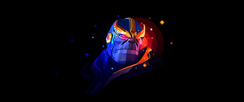 Thanos, Marvel Comics, AMOLED, Black background, Artwork, Low poly