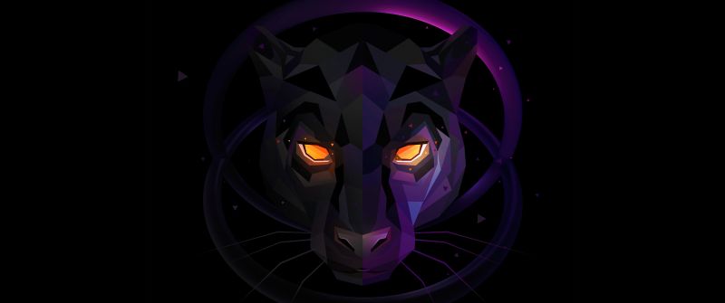 Panther, Scary, Glowing eyes, Low poly, Dark background