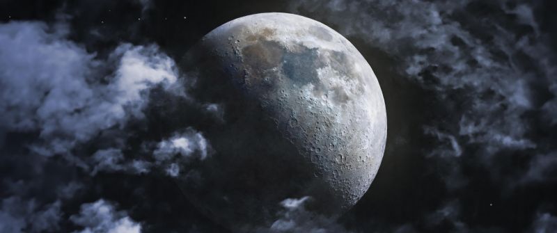 Moon, Lunar craters, Clouds, Astrophotography, Night, Dark, HDR