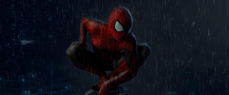 Spider-Man, Rain, Marvel Superheroes, Dark, Night, Spiderman