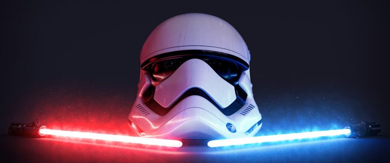 Stormtrooper, Lightsaber, Dark background, Glowing, CGI