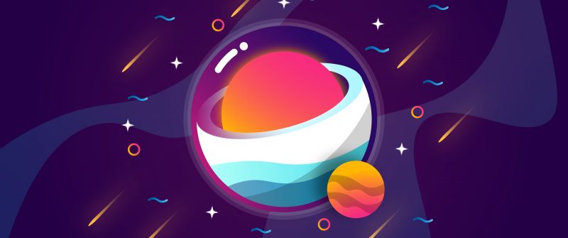 Galaxy, Solar system, Planets, Cosmos, Digital illustration, Colorful, Aesthetic