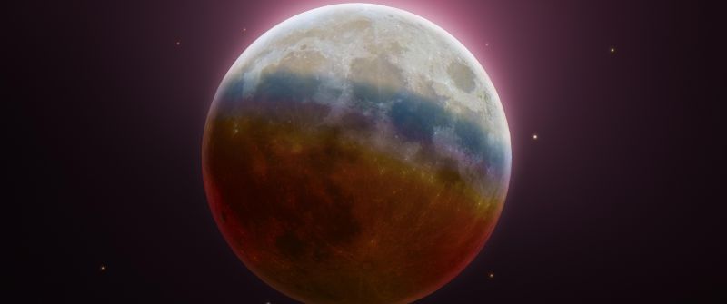 Lunar Eclipse, Astrophotography, Moon, Spectrum, Colorful, 5K, 8K, 9K