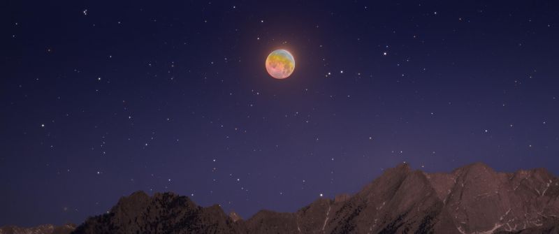 Lunar Eclipse, Mount Whitney, Mountains, Morning, Starry sky, Astrophotography