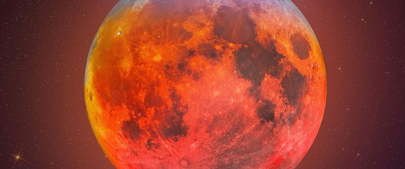 Blood Moon, Lunar Eclipse, Composition, 5K
