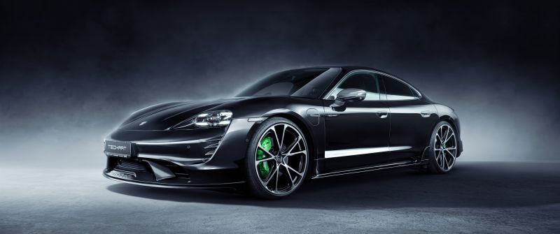 TechArt Porsche Taycan Aerokit, Black cars, Dark background, 2021