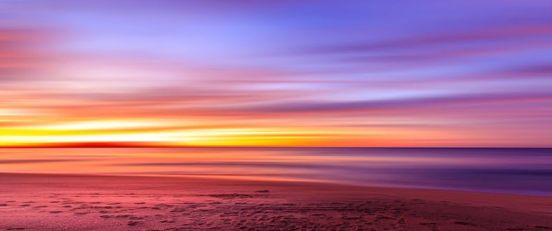 Seashore, Sunset, Beach, Long exposure, Dusk, Horizon, Landscape