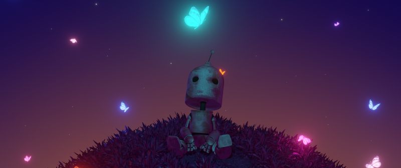 Robot, Butterflies, Alone, Lonely, Loneliness, Dream, Planet, Glowing