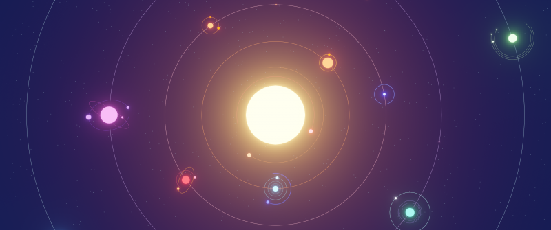 Solar system, Planets, Galaxy, Orbit, Sun, Moon, Stars, Universe, Illustration