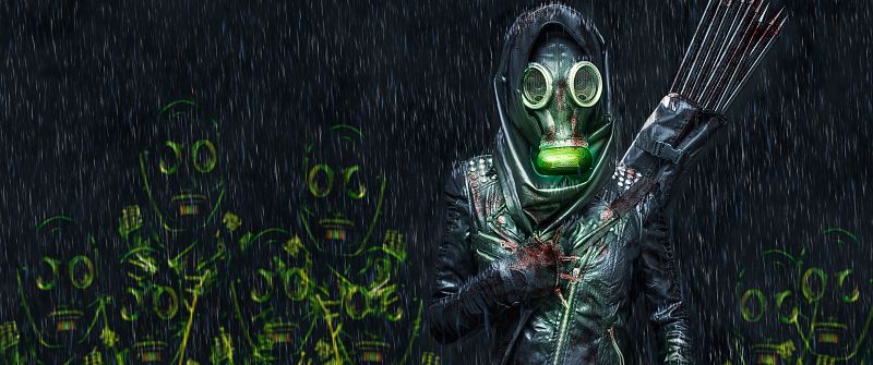 Person in Mask, Fighter, Scary, Rain, Blood, Manipulation, Anonymous, 5K