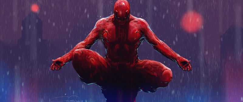 Daredevil, Marvel Comics, Digital Art, Illustration, Rain, Superheroes