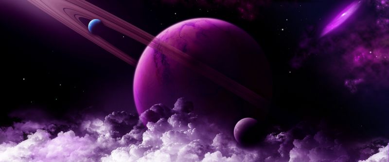 Purple Planet, Saturn Rings, Nebula, Galaxy, Astronomy, Stars, Clouds, 5K, 8K