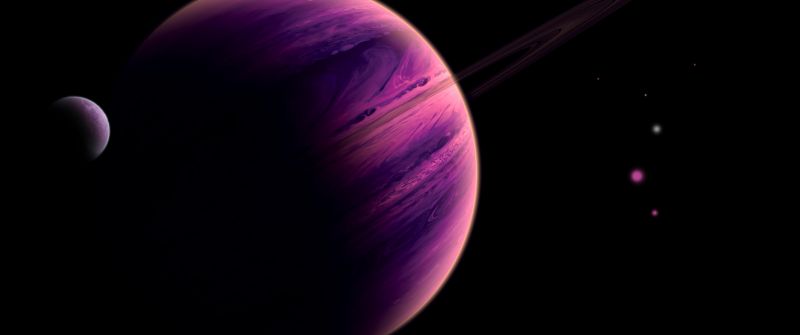 Purple Planet, Dark background, Saturn, Astronomy