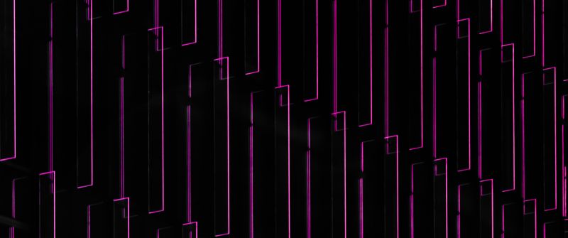 Purple light, Illustration, Pattern, Black background, Lines, 5K