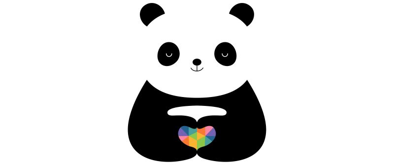Cute panda, Love heart, Colorful hearts, White background, Minimalist, Happy, Cartoon, Simple
