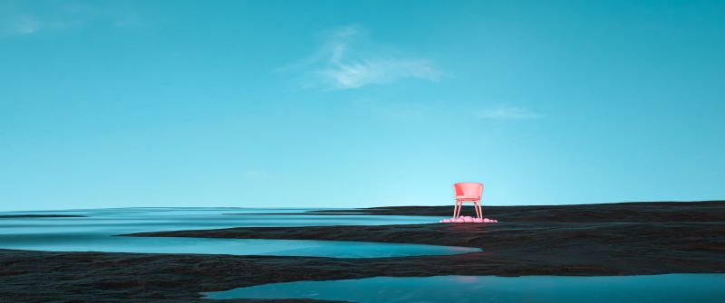 Chair, Dream, Turquoise, Clear sky, Scenic, Surreal, Pink, Minimalist, Simple