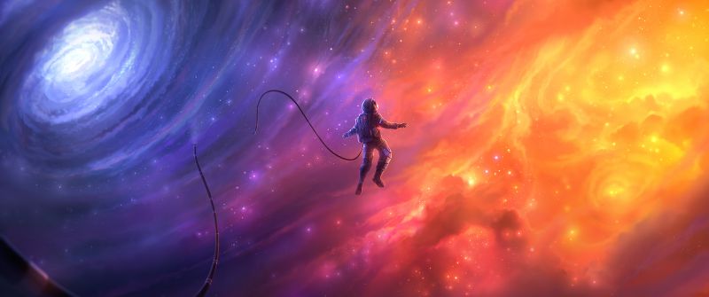 Astronaut, Liberated, Shackled, Spiral galaxy, Universe, Surreal, Dream