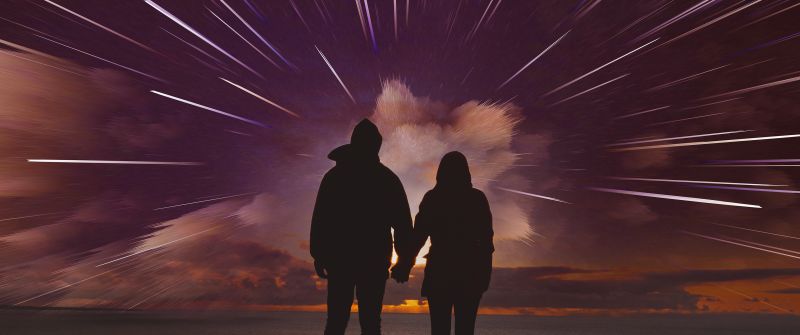 Couple, Date night, Silhouette, Romantic, Night, Star Trails, Hands together, Lovers