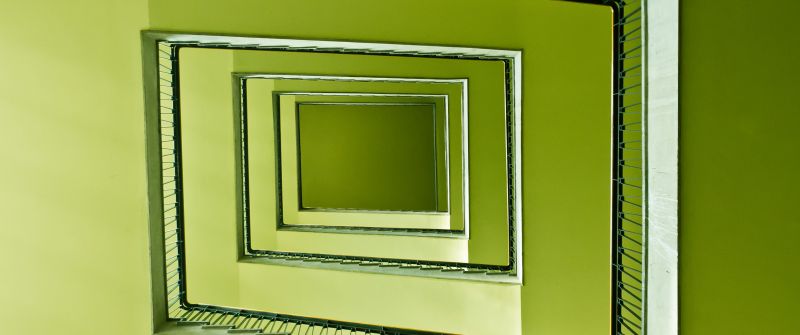 Staircase, Steps, Look up, Pattern, Green, 5K