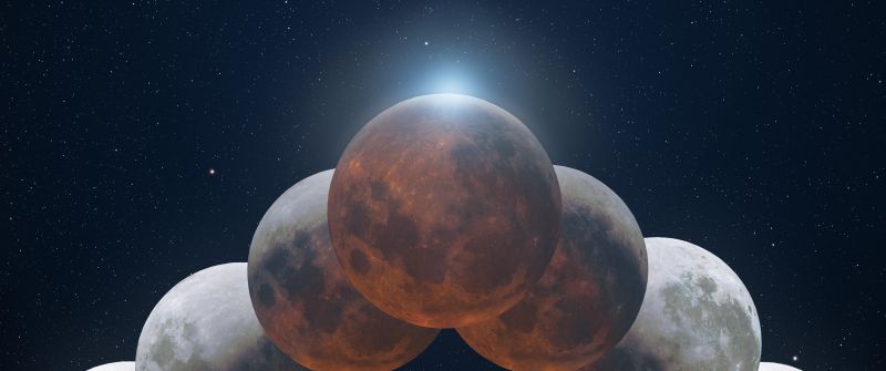 Moon, Eclipse, Lunar Eclipse, Sunlight, Astrophotography, 5K, 8K
