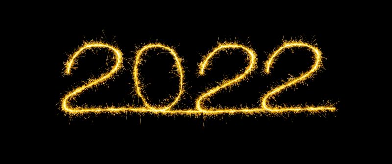 Welcome 2022, Happy New Year, 2022 New Year, Sparkling, Black background, Fireworks, Sparklers, AMOLED, 5K